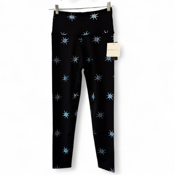 nwt Beyond Yoga High-Waist Snowflake Leggings Black Blue Foil Medium - Picture 3 of 9